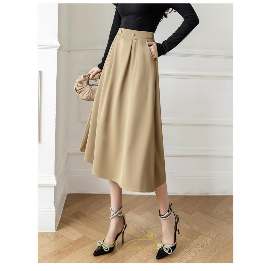 スカート | レディース ボトムス ロング丈 ミモレ丈 Aライン 楽チン 大人 きれいめ 20代 30代 40代 通勤 脚長効果 OL オシャレ 上品 ビジネス オフィス