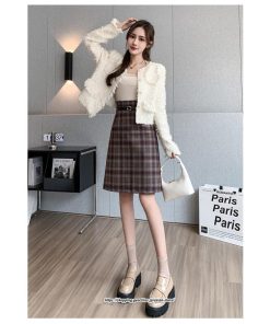 スカート | ミモレ丈 ひざ丈 レディース チェック柄 体型カバー 着痩せ Aライン ハイウエスト 上品 2022新作 通勤 秋冬コーデ オシャレ 韓国風 キレイめ