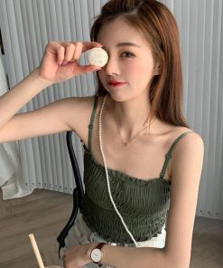 キャミソール | インナー ベアトップ レディース ストラップ付き チューブトップ トップス 韓国ファッション ストレッチ ギャザー飾り フリル