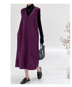 マキシ | ワンピース ジャンパースカート ジャンスカ 深Vネック ロングワンピース Vネック スリット入りロングワンピース ノースリーブ 30代40代 オフィス 大人