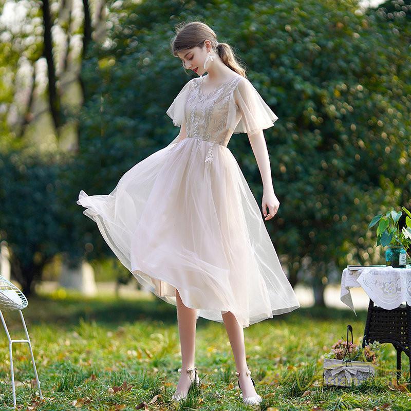 大人 | パーティードレス ドレス 結婚式 ミモレ丈 フォーマル ワンピース レース 袖あり 同窓会 謝恩会 二次会 綺麗 成人式 披露宴 スカート