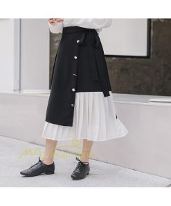 スカート | レディース プリーツバイカラー 春 夏 秋冬 体系カバー Aライン ドッキング シフォン 20代30代40代50代 通勤通学 カジュアル 着痩せ レトロ風