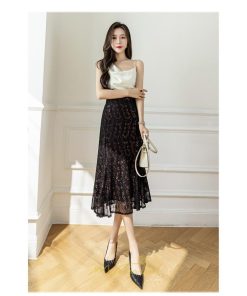 スカート | レース きれいめ 30代 40代 50代 着やせ 上品 春夏秋冬 ハイウェスト 花柄 コーデ 黒 ひざ下 膝下 知的 Aライン オシャレ 脚長効果 通勤OL 着痩せ