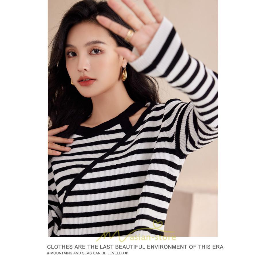 ニット・セーター | ニット トップス レディース セーター 長袖 体型カバー 30代 40代 50代 ボーダー柄 着痩せ お出かけ 送料無料 オシャレ 可愛い 着回し 部屋着 秋冬コーデ