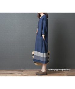 マキシ | リネンワンピース50代レディース綿麻風 長袖秋物 丸ネック 無地 Aラインワンピース ミモレ丈ワンピース サイドポケット ワンピース 30代40代 シンプル 大人