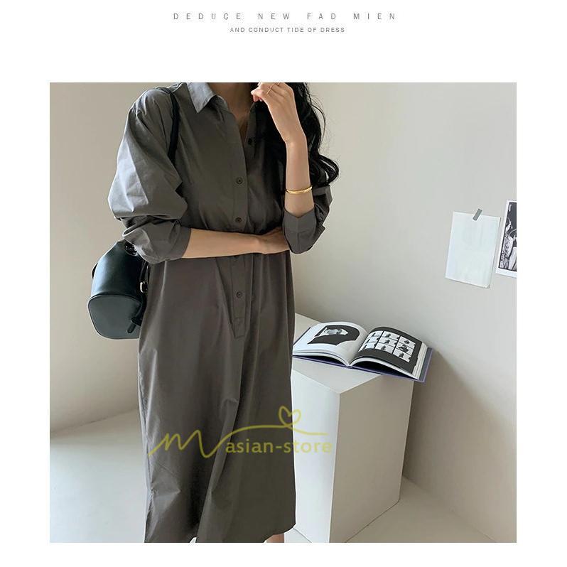 マキシ | シャツ シャツワンピ ワンピース ロング マキシ丈 シャツ 前開き 長袖 シャツ ひざ下丈 大きいサイズ アウター ワンピース 無地 体型カバー 20代30代40代50代