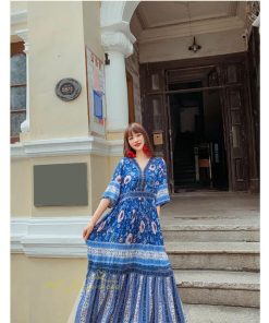 マキシ | 夏ワンピース ロングワンピース フレアワンピース 五分袖 落ち感 涼しい Vネック 大人 可愛い 旅行 パーティードレス お呼ばれワンピース 30代40代 ビーチ