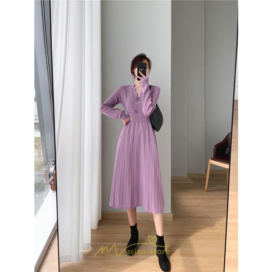 ニットワンピース | ワンピース 春 春服 レディース 長袖 ゆったり 秋 冬 ロング丈 可愛い 2022秋冬 暖か 通勤 おしゃれ デート 20代30代40代50代 女子会 同窓会