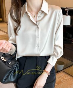 シャツ・ブラウス | ブラウス レディース オフィス おしゃれ 長袖 開襟 シャツ ビジネス OL 事務服 無地 長袖シャツ ファッション 優雅 エレガント カジュアル 通勤 細身 着回し