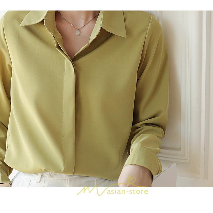 シャツ・ブラウス | ブラウス レディース オフィス 白 ホワイト おしゃれ 長袖 シャツカジュアル 制服 緑 グリーン シフォン 通勤 OL 二次会 上品 お仕事 デート お出かけ 女子会