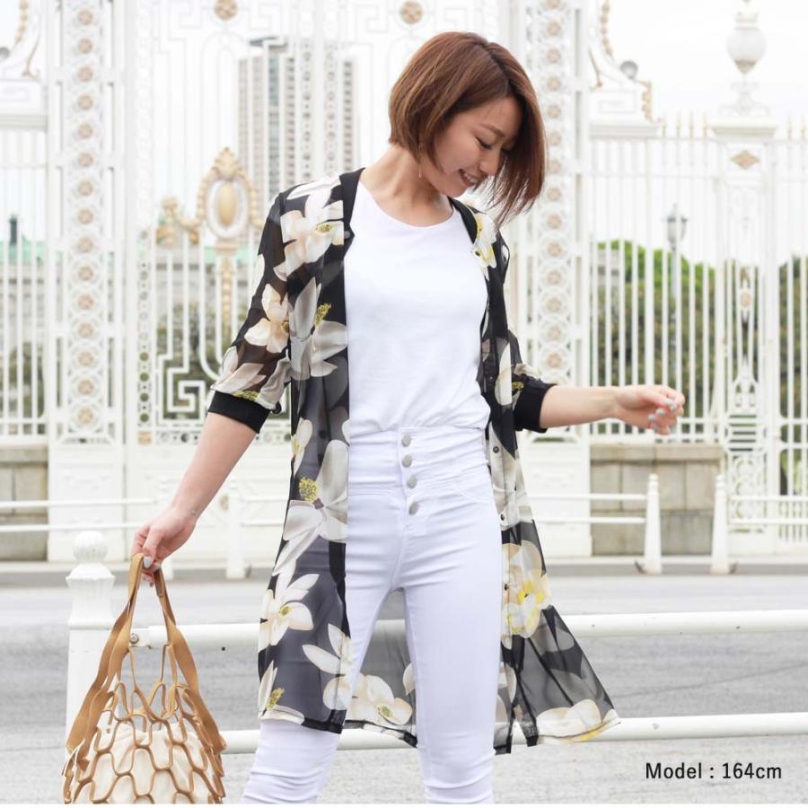 カーディガン | 花柄ガウン レディース シフォン薄手 カーデ シースルーロングガウン