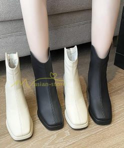 ショートブーツ | ブーツ レディース シューズ 靴 太ヒール チャンキーヒール ブーティー スクエアトゥ 合皮ブーツ コスプレ 後ろファスナー PUブーツ くつ COS