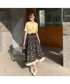 スカート | フレアロングレデイース リネンウエストゴム 綿麻混 マキシマキシ リゾート 体型カバー 上品 重ね着風