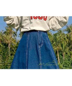 スカート | デニムウエストゴム ロングAライン 無地 ゆったりシルエット 広い裾幅 ハイウエスト Denim 秋冬 秋物 レディース 秋服 デニム