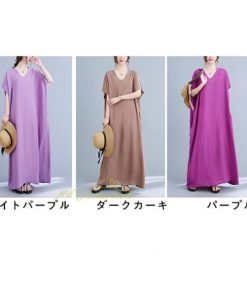 ミディアム | ワンピース マキシワンピース レディース ワンピ ロングワンピース ロングワンピ ロング マキシ 半袖 Vネック 体型カバー 2022夏物 カジュアル 20代30代40代50代