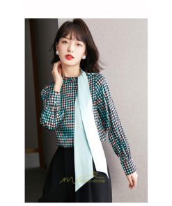 シャツ・ブラウス | ブラウス 長袖 レディース おしゃれ トップス シフォンブラウス 千鳥格柄 オフィス 通勤 ゆったり 体型カバー 秋服 上品 オシャレ 可愛い 着痩せ お出かけ