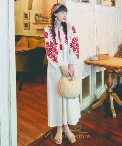 マキシ | 花柄ワンピース 丸首 リゾート ワンピース レディース 長袖 夏秋 ロング丈 マキシ丈 大人 上品 刺繍 綿麻 二次会 女子会 旅行 お出かけ コットン バカンス