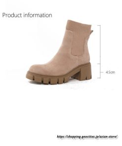 ショートブーツ | 大きいサイズ27cm レディース 上品 ブーツ 秋冬 春 厚底ブーツ ラウンドトゥ ソックス切り替え 太ヒール 大人 チャンキーヒール 黒ブーツ