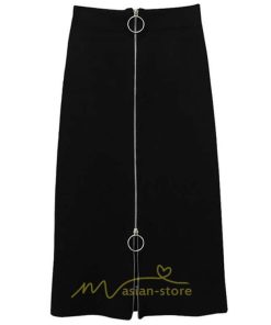 スカート | レディース タイト膝丈ストレッチ ジップアップ ボトムス ファスナー ブラック 無地 シンプル 伸縮性ある生地 膝下丈