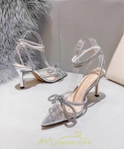 パンプス | ハイヒール パーティー ストラップ サンダル 蝶結び 人工水晶 きらきら 6cm8cmヒール 結婚式 ヒール 長時間 夏 華奢魅せ 美脚 靴 疲れない