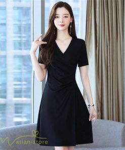 ミディアム | ワンピース レディース 無地 Vネック 半袖 カジュアル おしゃれ エレガント 上品 春 夏 新作 レディースワンピース サマーワンピース 膝丈 きれいめ お出かけ