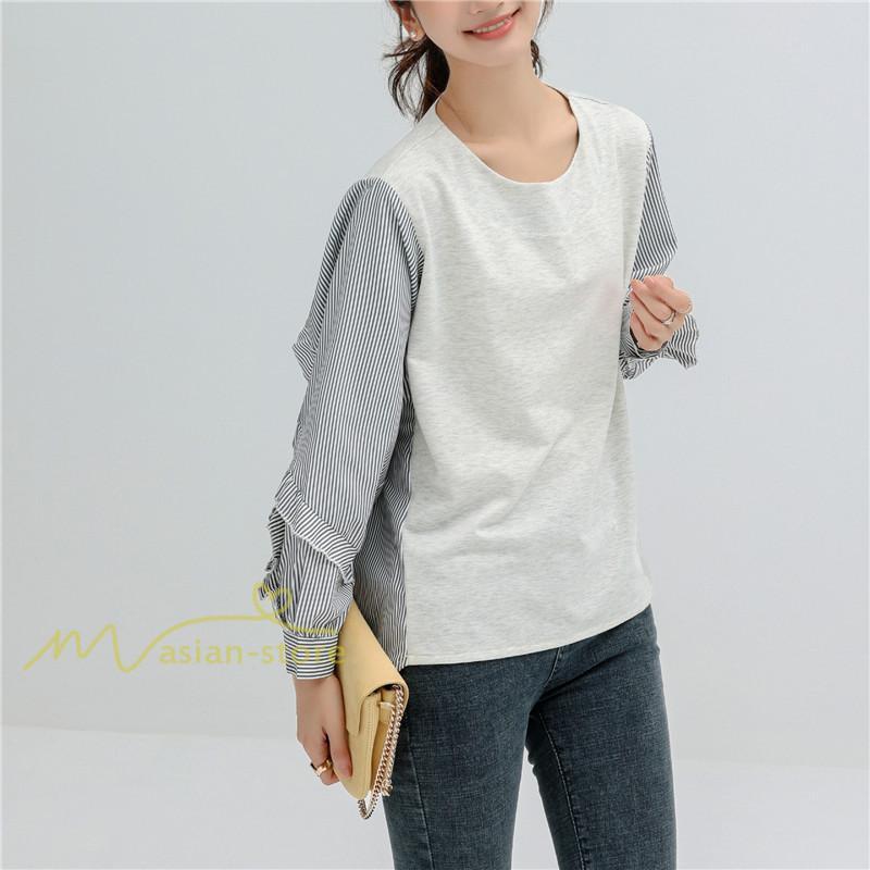 シャツ・ブラウス | Tシャツ レディース トップス 長袖 秋コーデ 切り替え パフスリーブ カットソー ブラウス ゆったり 可愛い カジュアル オフィス 20代30代40代 シンプル 春夏秋