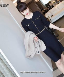 ミディアム | ニットワンピース レディース 40代 ワンピース 秋冬 長袖ワンピース 膝丈ワンピース ニットAラインスカート ロング丈 オシャレ通勤 30代50代 韓国風 大人上品