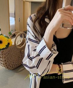 在庫ある | 短納期シャツレディースブラウス ビジネスカジュアルゆったりシャツトップス フォーマルシャツ オフィスブラウス ストライプ 薄手 通学通勤 春夏衣装 着痩せ