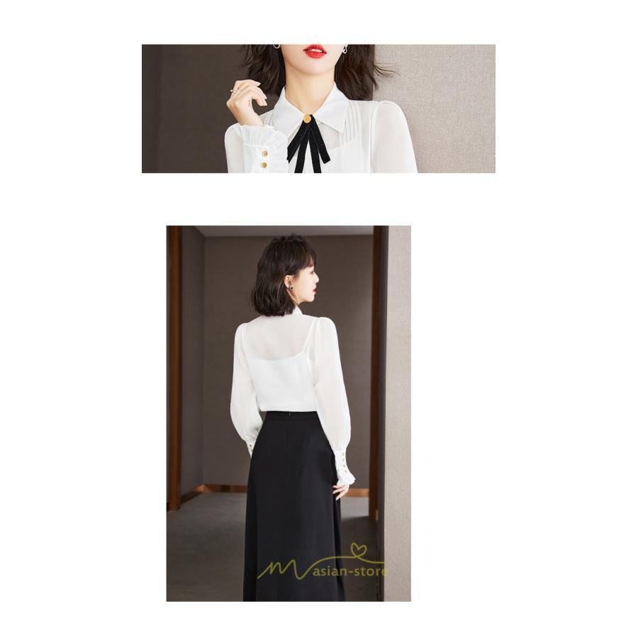 シャツ・ブラウス | ブラウス レディース トップス シャツ シフォン 長袖 白 リボン 20代 30代 40代 通勤 カジュアル ナチュラル カジュアル おしゃれ 楽チン