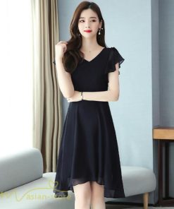 ミディアム | ミディアムワンピース レディース 着痩せ 半袖 大きいサイズ ワンピース Vネック 無地 エレガント 二次会 お呼ばれ きれいめ 40代 新作 20代 夏 膝丈 30代