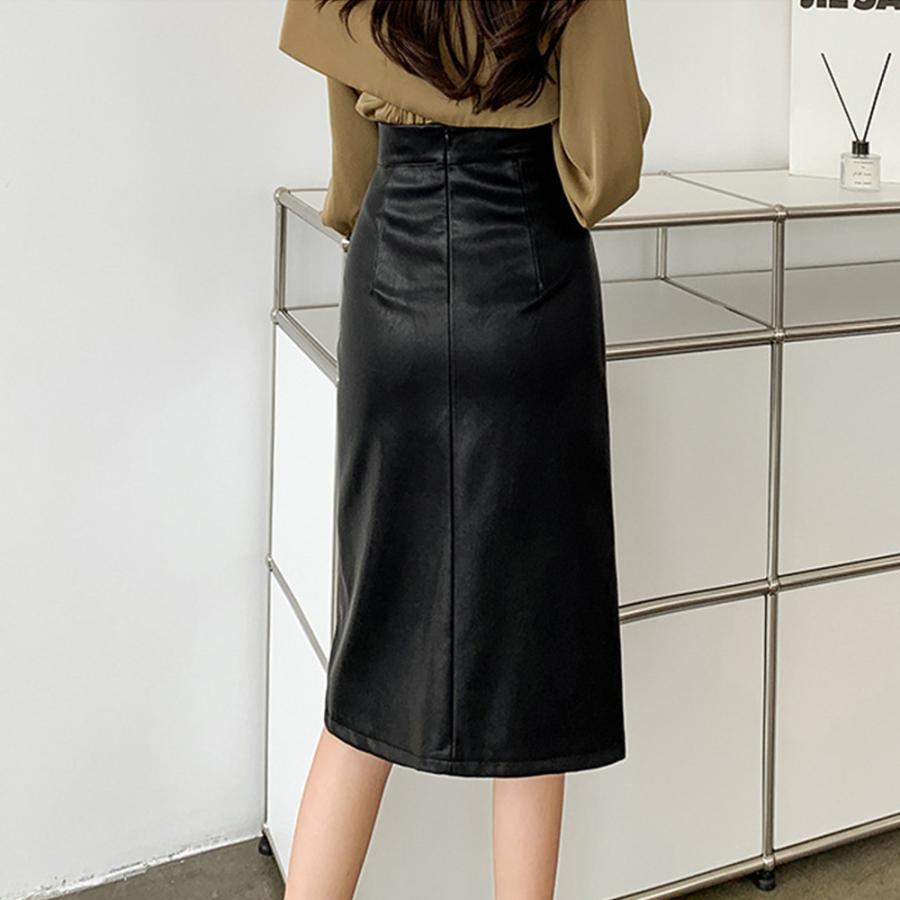 ひざ丈スカート | フェイクレザー タイトスカート スリット