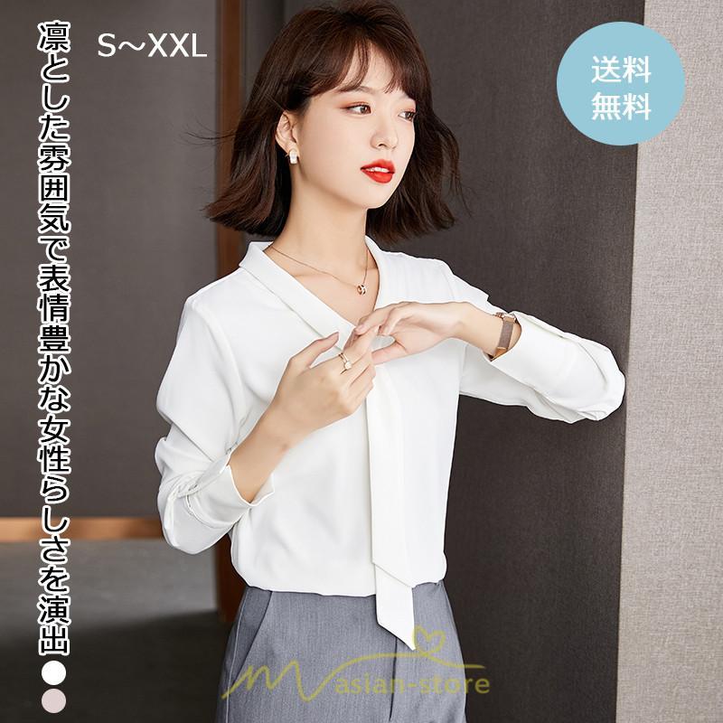 シャツ・ブラウス | ブラウス レディース 長袖 秋冬 オフィス フォーマル スーツ インナー 白 シフォン 大きいサイズ ビジネス 20代 通勤 40代 体型カバー 30代 秋服