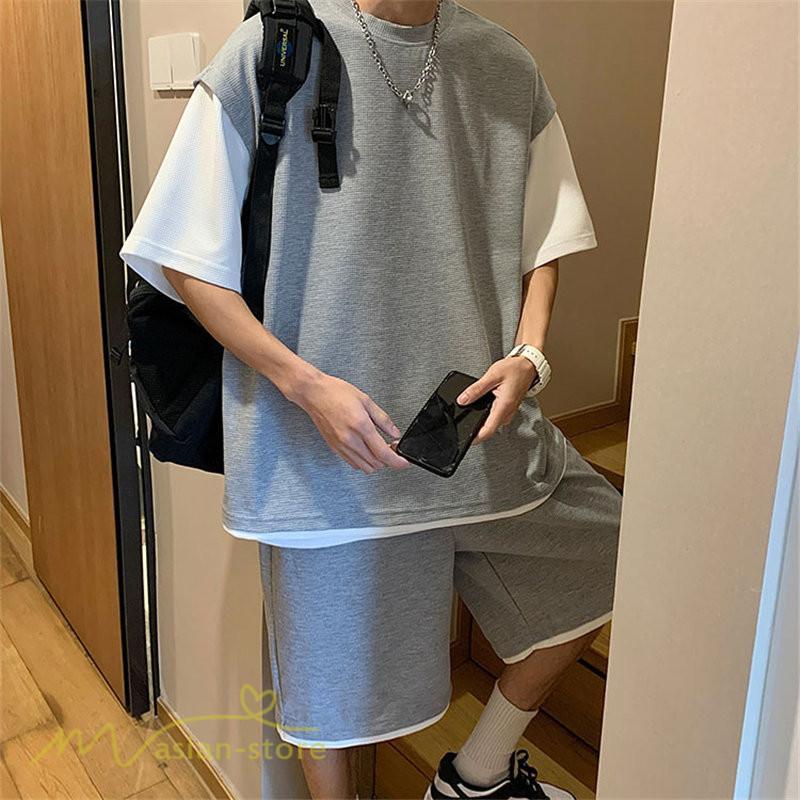 Tシャツ | Tシャツ メンズ 半袖 重ね着風 レイヤード 無地 ゆったり クルーネック カットソー 20代 30代 おしゃれ 無地 大きいサイズ シンプル 40代 カジュアル お出かけ