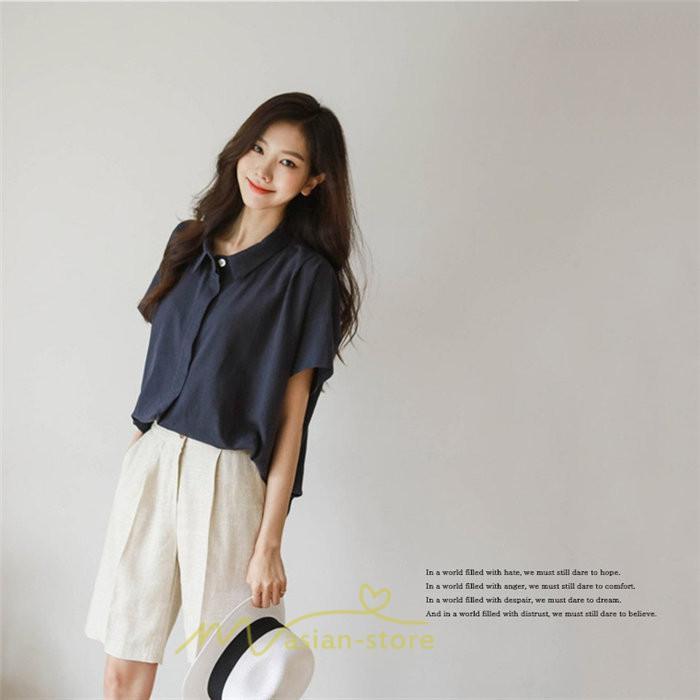 シャツ・ブラウス | ブラウス トップス 半袖 レディース 韓国風 2022新作 体型カバー シャツ 20代 30代 40代 50代 60代 大人 無地 可愛い ゆったり 夏 春 夏服 おしゃれ