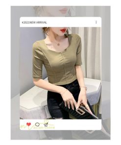 ｔシャツ・カットソー | Tシャツ Tシャツ レディース カットソー 着痩せ 5分袖 着回し 人気 スクエアネック ストレッチ 無地 ショート丈 細身 カジュアルトップス 着痩せ サマー きれい