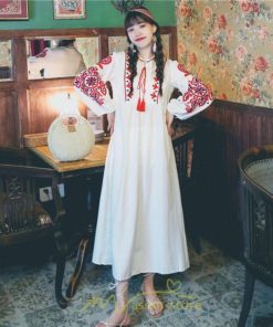 マキシ | 花柄ワンピース 丸首 リゾート ワンピース レディース 長袖 夏秋 ロング丈 マキシ丈 大人 上品 刺繍 綿麻 二次会 女子会 旅行 お出かけ コットン バカンス