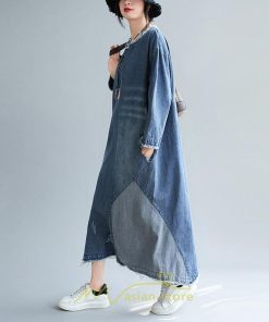 デニムワンピース | ワンピース レディース カジュアル 人気 デニム ロング丈 切り替え 長袖 レトロ風 体型カバー 着痩せ 大きいサイズ 20代30代40代50代 マタニティ 秋 春 夏