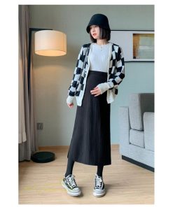 スカート | ニットマタニティウェア レディース 秋冬 コーデ 裾口スリット 妊婦服 産前産後 ハイウエスト マタニティスカート 大きいサイズ ゆったり ウエスト調整
