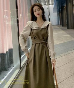 ミディアム | ワンピース 春 秋 ハイウエスト レディース 長袖 Aラインワンピース 通勤 通学 お出かけ 大人 上品 長袖ワンピース 通学 シンプル 通勤 切り替え 無地 大人