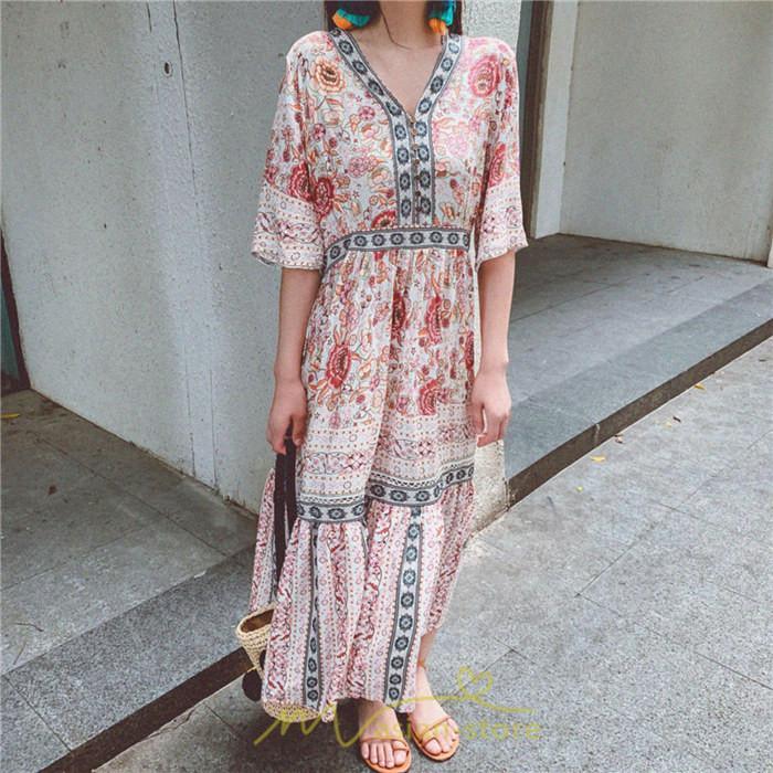 マキシ | ワンピース ロングワンピース エスニックワンピース コットン リゾートワンピース ワンピ 半袖 大人 夏 ゆったり リゾート お出かけ 普段使い きれいめ