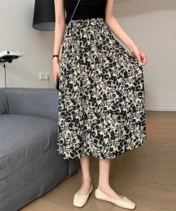 ロングスカート | モノトーン花柄スカート ハイウエスト
