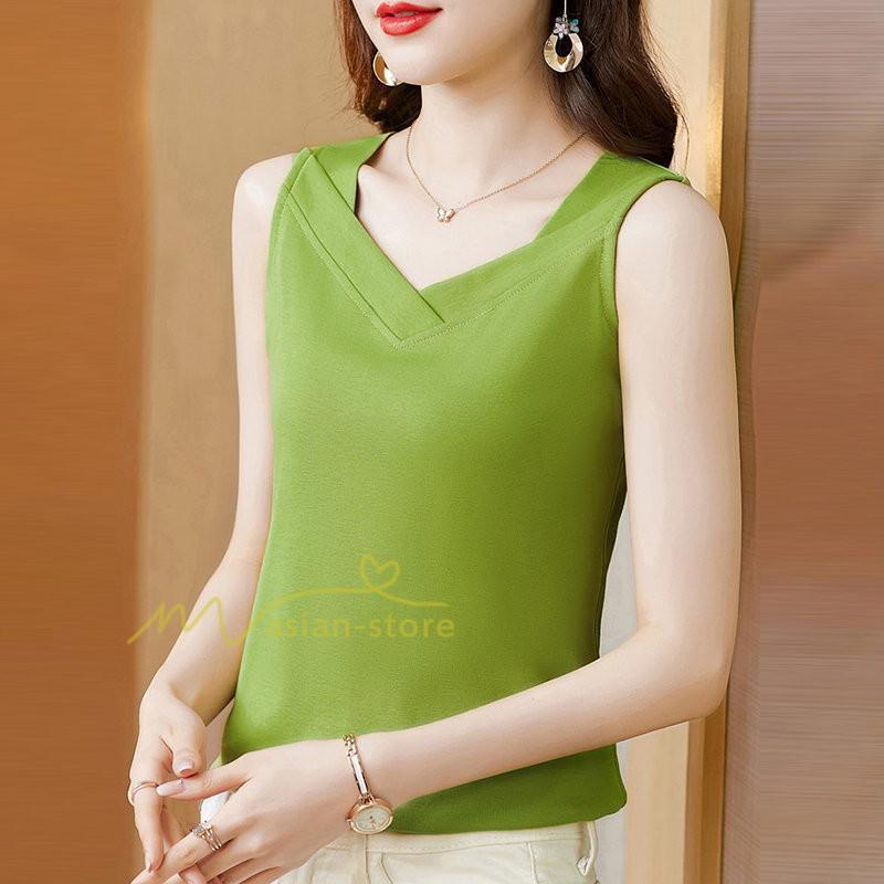 キャミソール タンクトップ | トップス タンクトップ レディース ノースリーブ Vネック Vネックタンク コットン 20代30代40代50代 ママ 母 快適 お出かけ カシュクール インナー カジュアル