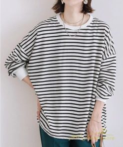 ｔシャツ・カットソー | ボーダー＆無地ビッグプルオーバー レディース トップス Tシャツ オーバーサイズ トレーナー 長袖 可愛い 20代30代40代 シンプル ゆったり ロングＴ