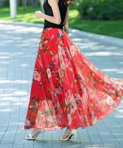スカート | / レディース ボトムス ロンスカ ロング マキシ丈 フレアウエストゴム 花柄 涼しい ゆったり 花柄 シフォン カラバリ豊富 プリント 夏