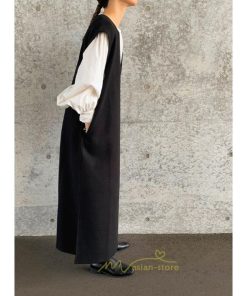 マキシ | ワンピース ジャンパースカート ジャンスカ 深Vネック ロングワンピース Vネック スリット入りロングワンピース ノースリーブ オフィス 大人 30代40代