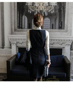 セットアップ | ワンピーススーツ セレモニー スーツ ママ オフィス 通勤用 フォーマル 長袖ジャケット+ノースリーブワンピース レディース 結婚式 ストライプ柄 2点セット