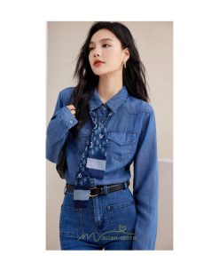 シャツ・ブラウス | デニムシャツ シャツ トップス レディース ブラウス 着痩せ デニム カジュアル エレガント 通勤 通学 オシャレ キレイめ 2022 上品 ナチュラル 秋服 可愛い