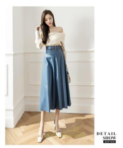 スカート | レザーフレアロング レディース ベルト付き ボトムス ロングAライン ミモレ丈 かっこいい 着痩せ キレイめ スリット