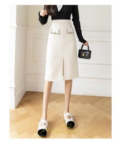 スカート | ロング丈 ミモレ丈 ハイウエスト Aライン レディース エレガント レトロ風 着痩せ 秋冬 スリット 女子会 ビジネス 通勤 OL フォーマル 就活　
