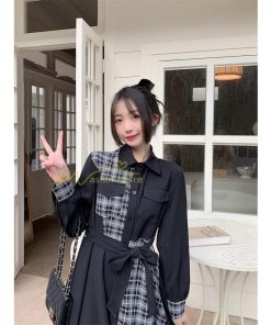 マキシ | シャツワンピース 秋物 レディース ロングワンピース ドッキングワンピース 切替 チェック柄 Aラインワンピース レイヤード風 フェイク お呼ばれ 30代40代50代